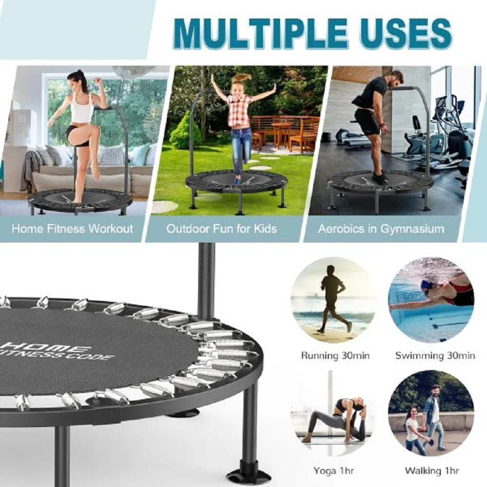 Folding Trampolines Fitness Indoor Exercise Workout Rebounder Sport Trampoline Handle Trampoline  for Adults Jumping Training