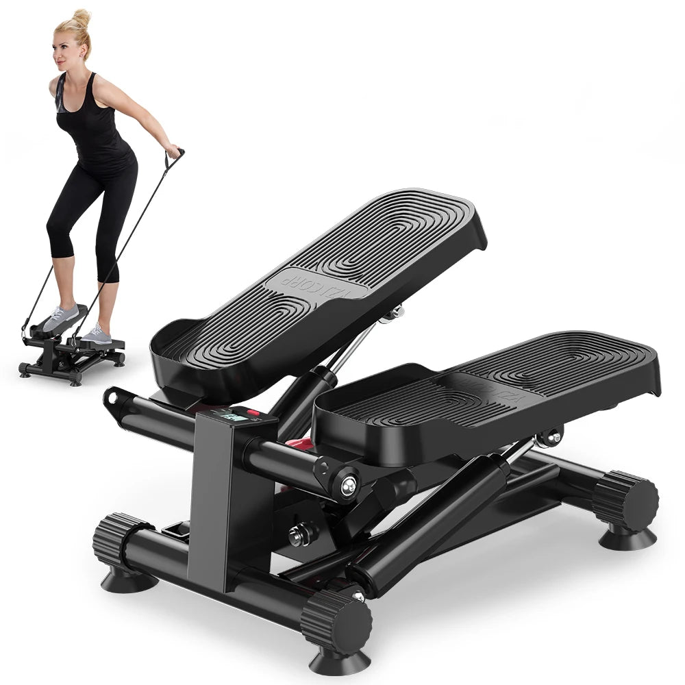 Mini Stepper for Exercise Low-Impact Stair Step Cardio Equipment with Resistance Bands Optional Twist Motion Stepper