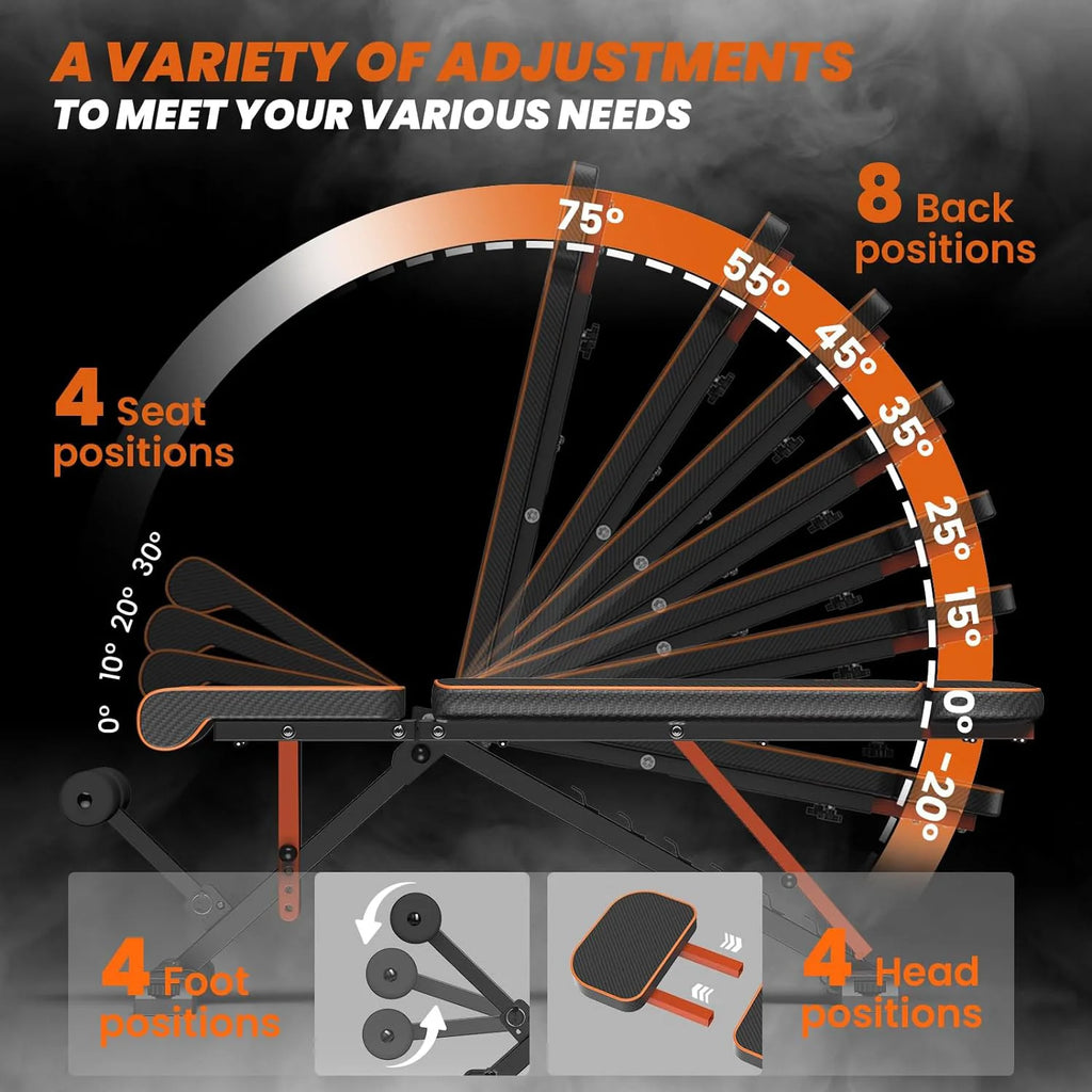 Adjustable Weight Bench with Resistance Bands Folding Weight Bench for Full Body Workout Home Quick Folding Versatile