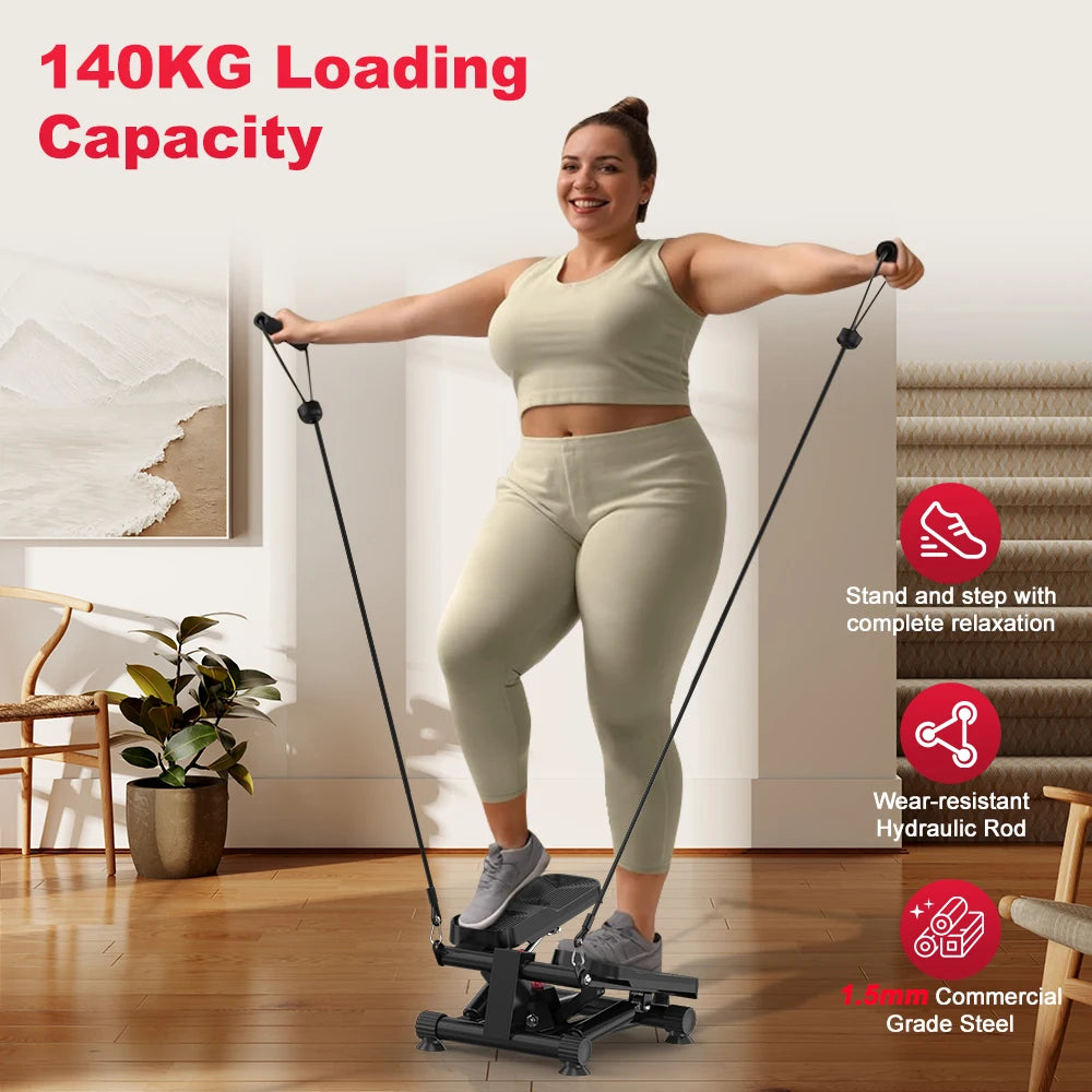 Mini Stepper for Exercise Low-Impact Stair Step Cardio Equipment with Resistance Bands Optional Twist Motion Stepper