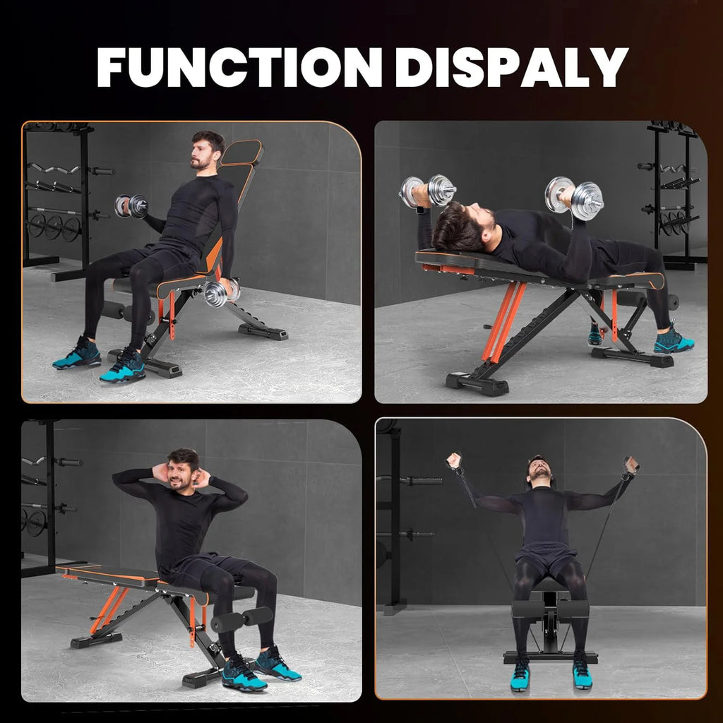 Adjustable Weight Bench with Resistance Bands Folding Weight Bench for Full Body Workout Home Quick Folding Versatile