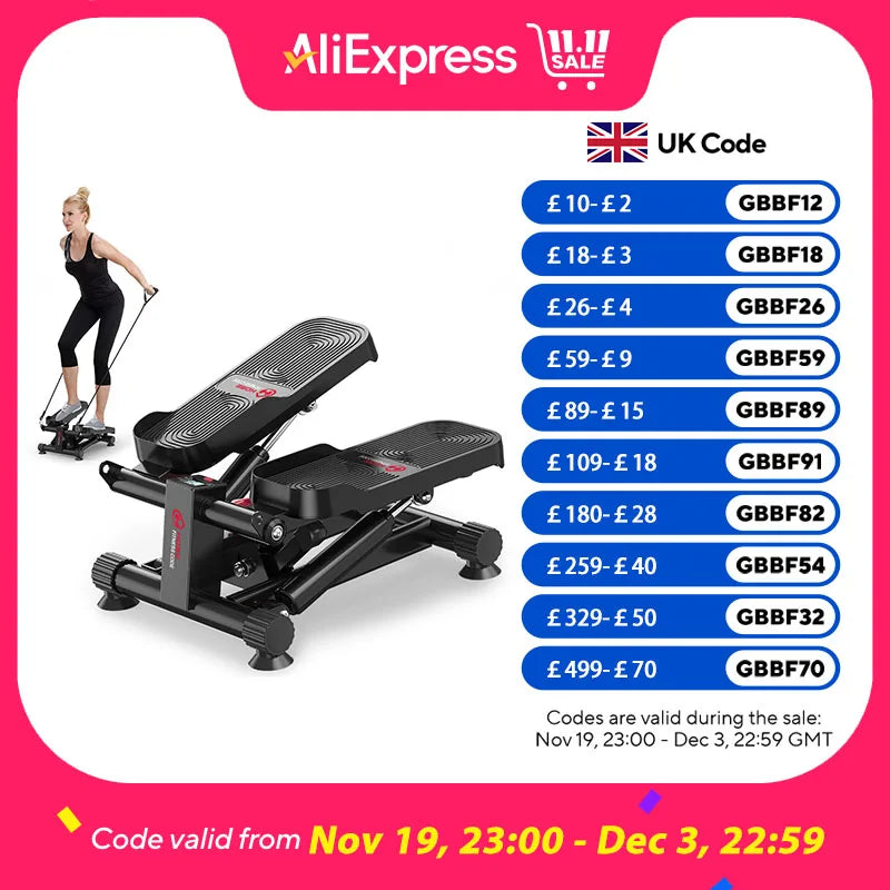 Mini Stepper for Exercise Low-Impact Stair Step Cardio Equipment with Resistance Bands Optional Twist Motion Stepper