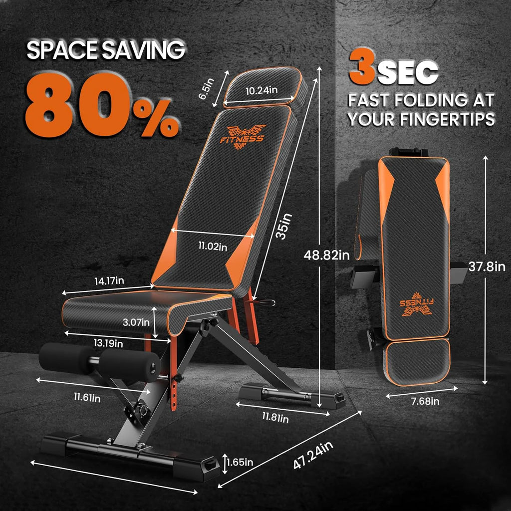 Adjustable Weight Bench with Resistance Bands Folding Weight Bench for Full Body Workout Home Quick Folding Versatile