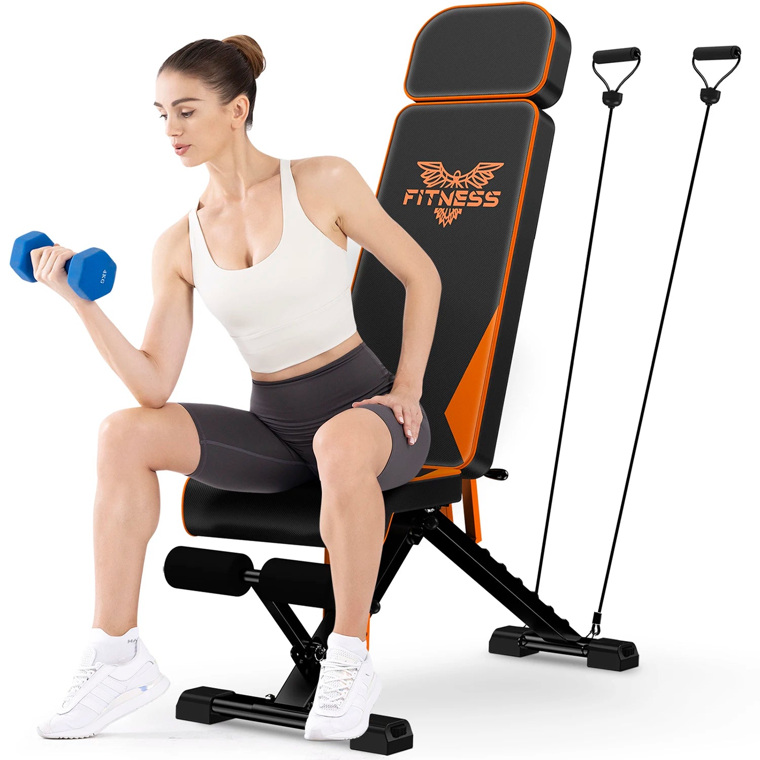 Adjustable Weight Bench with Resistance Bands Folding Weight Bench for Full Body Workout Home Quick Folding Versatile