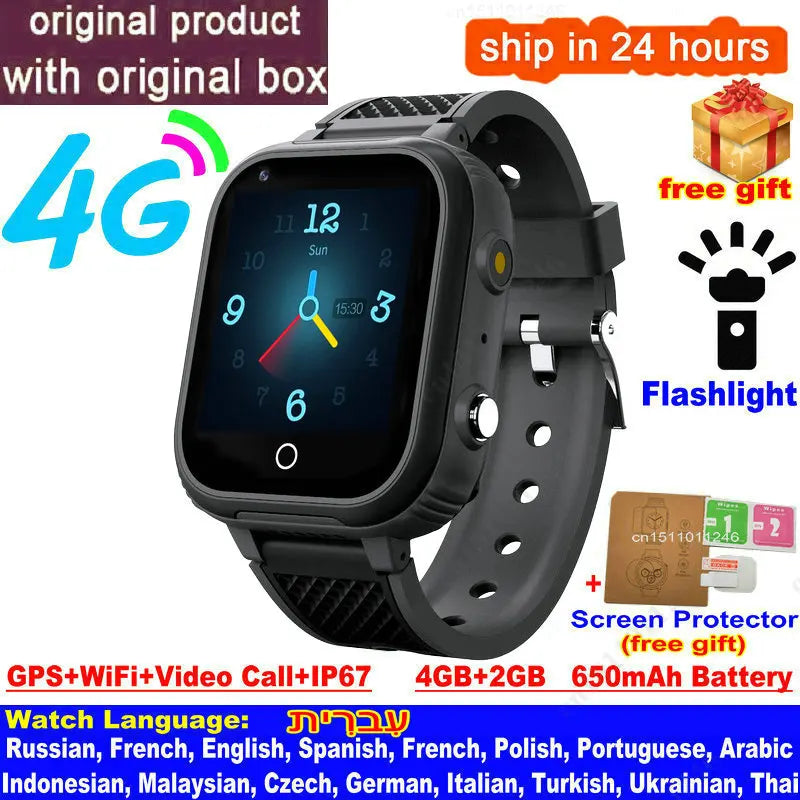 4G Kids Smart Watch with GPS, WiFi & Video Call – IP67 Waterproof Child Tracker Phone