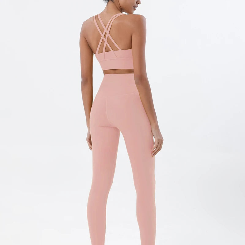 SOISOU Women’s Nylon Yoga Set – 2-Piece Gym Fitness Outfit, Leggings & Sports Bra, Breathable Activewear