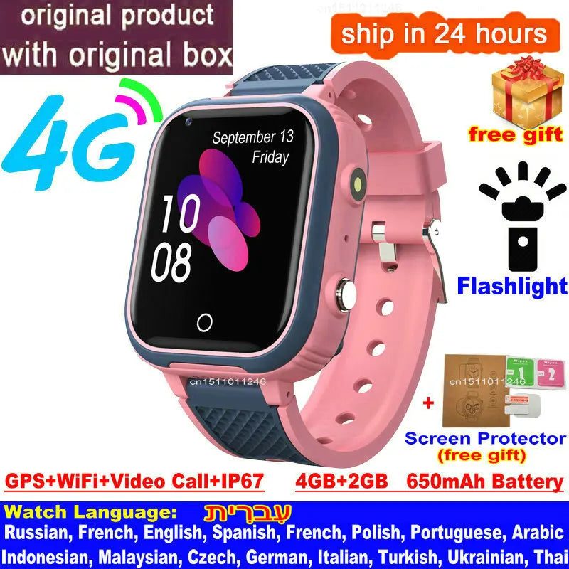 4G Kids Smart Watch with GPS, WiFi & Video Call – IP67 Waterproof Child Tracker Phone
