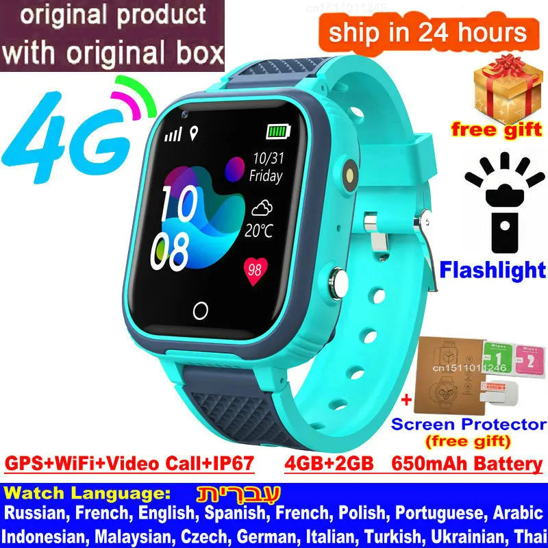 4G Kids Smart Watch with GPS, WiFi & Video Call – IP67 Waterproof Child Tracker Phone