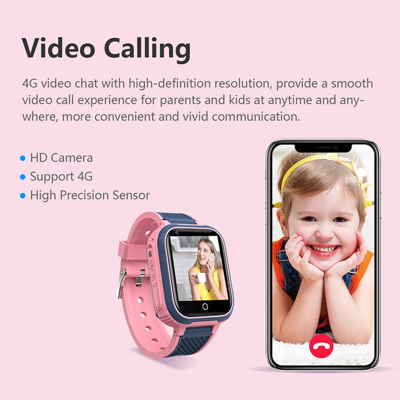 4G Kids Smart Watch with GPS, WiFi & Video Call – IP67 Waterproof Child Tracker Phone