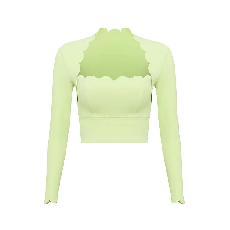 Black High-Elastic Square Neck Yoga Top & Compression Fitness Leggings – Slim Tight Long Sleeve Workout Set