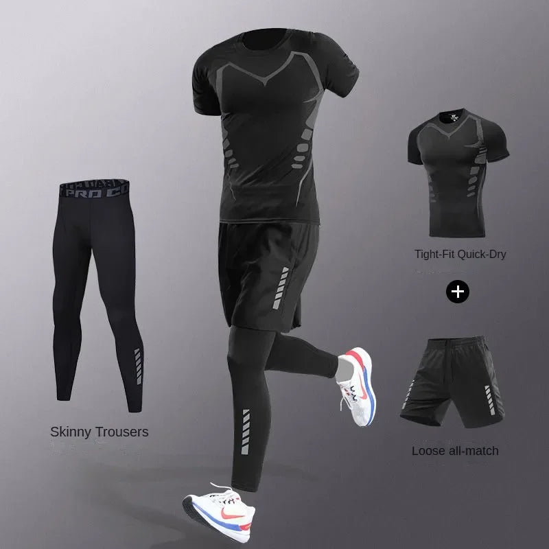 3-7Pcs Men's Ice Fiber Quick-Dry Running Tracksuit Set – Gym, Marathon, Cycling & Jogging Sweatpants Suit