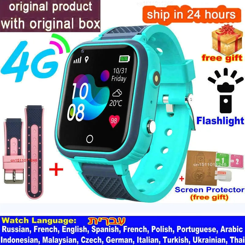 4G Kids Smart Watch with GPS, WiFi & Video Call – IP67 Waterproof Child Tracker Phone
