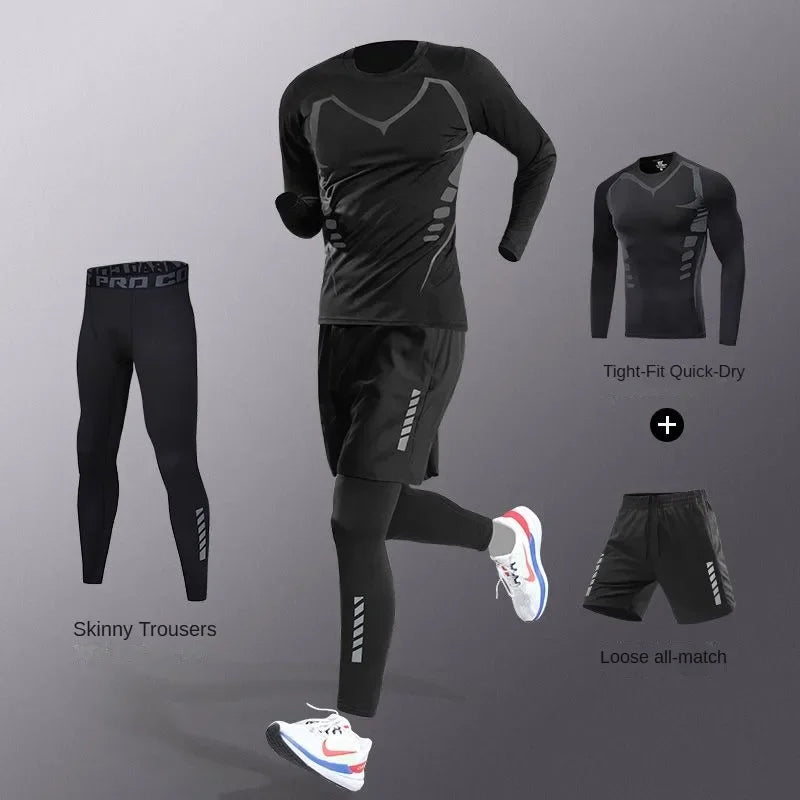 3-7Pcs Men's Ice Fiber Quick-Dry Running Tracksuit Set – Gym, Marathon, Cycling & Jogging Sweatpants Suit