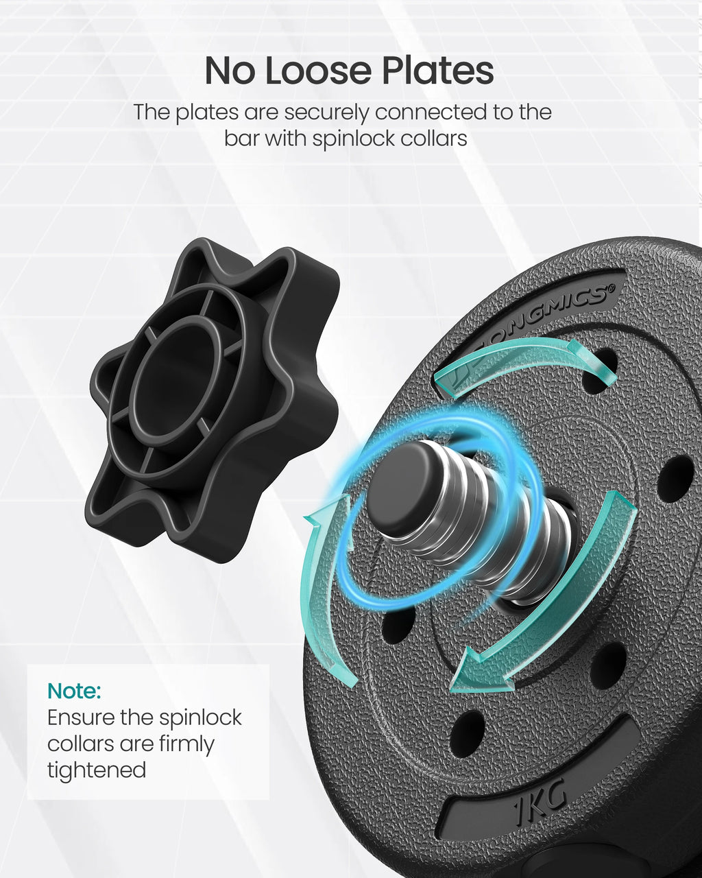 SONGMICS 2-in-1 Dumbbells Set, 2 x 10 kg Adjustable Dumbbells with Extra Barbell Bar, Plastic-Coated Weight Plates, Fitness Exer