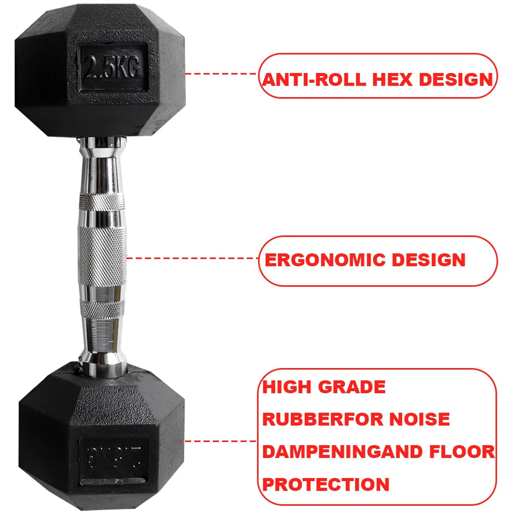 2pc 2.5kg/ 5kg/7.5kg dumbbell Hexagonal Fixed Dumbbells Men's Fitness Equipment Home Ladies Rubber Dumbbells Multi weight Black