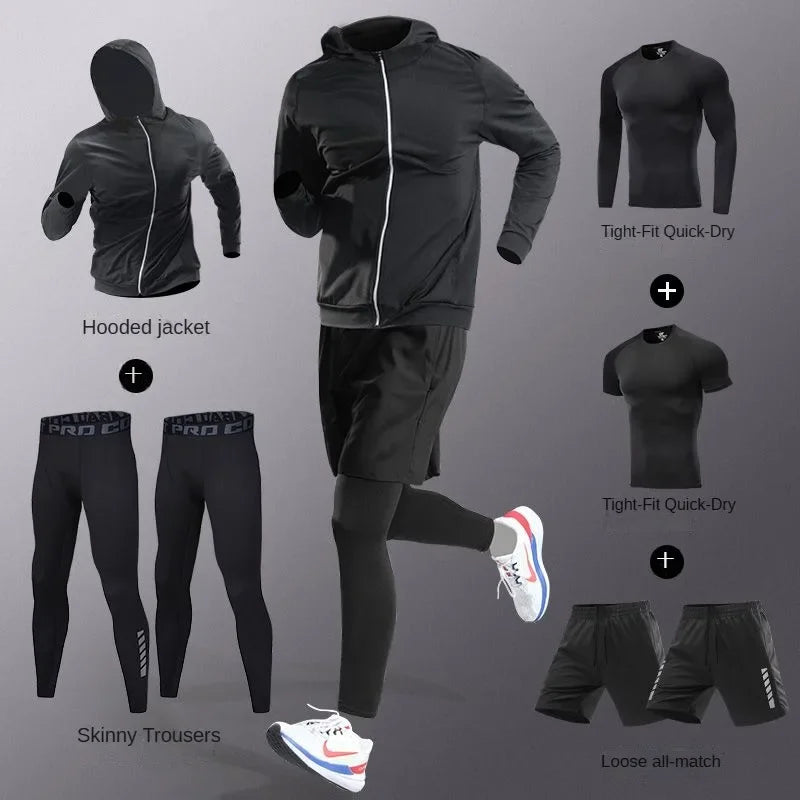 3-7Pcs Men's Ice Fiber Quick-Dry Running Tracksuit Set – Gym, Marathon, Cycling & Jogging Sweatpants Suit
