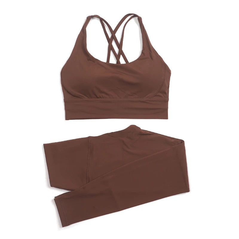 SOISOU Women’s Nylon Yoga Set – 2-Piece Gym Fitness Outfit, Leggings & Sports Bra, Breathable Activewear