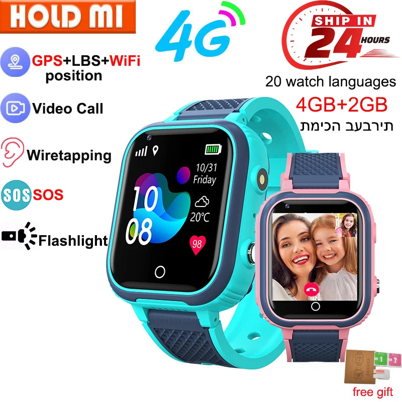 4G Kids Smart Watch with GPS, WiFi & Video Call – IP67 Waterproof Child Tracker Phone