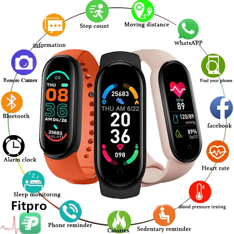 M6 Smart Watch for Men & Women – Fitness Tracker, Heart Rate, Blood Pressure, Waterproof Sports Band
