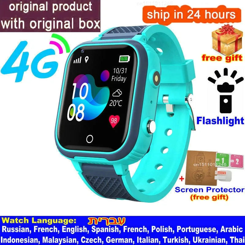 4G Kids Smart Watch with GPS, WiFi & Video Call – IP67 Waterproof Child Tracker Phone