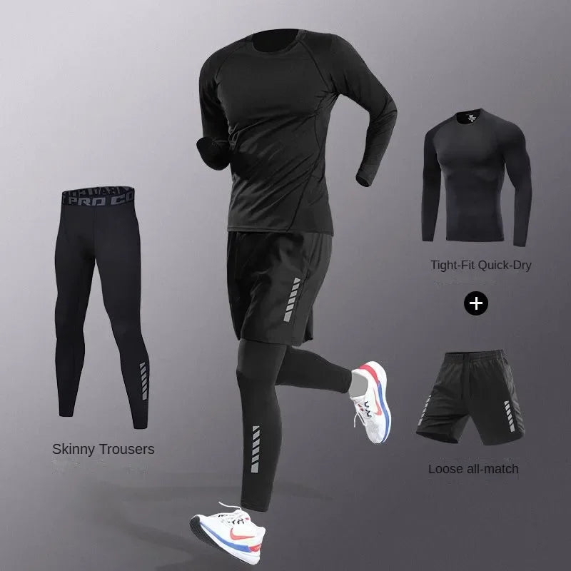 3-7Pcs Men's Ice Fiber Quick-Dry Running Tracksuit Set – Gym, Marathon, Cycling & Jogging Sweatpants Suit
