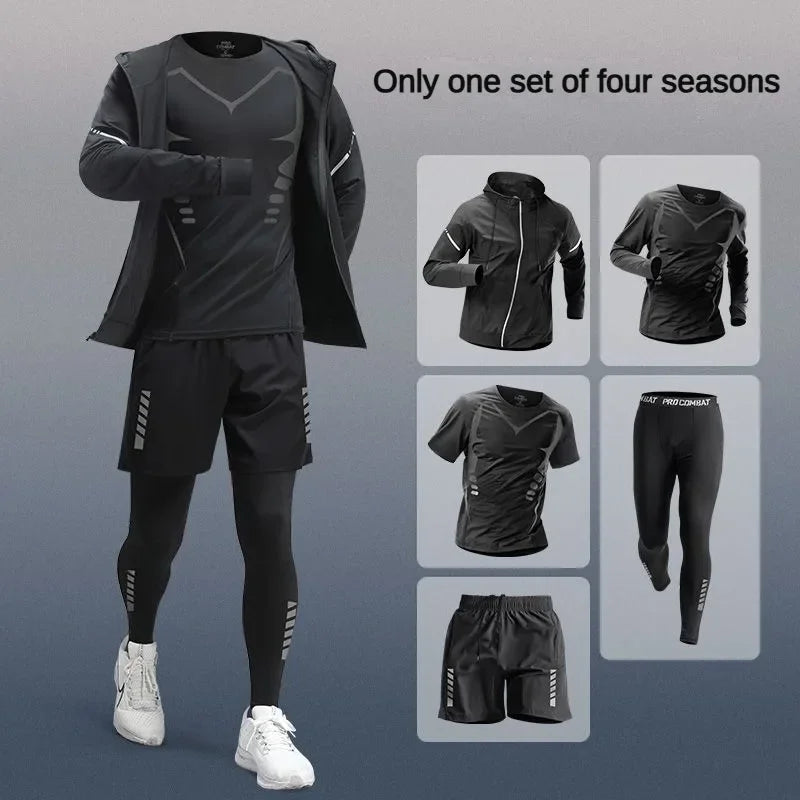 3-7Pcs Men's Ice Fiber Quick-Dry Running Tracksuit Set – Gym, Marathon, Cycling & Jogging Sweatpants Suit