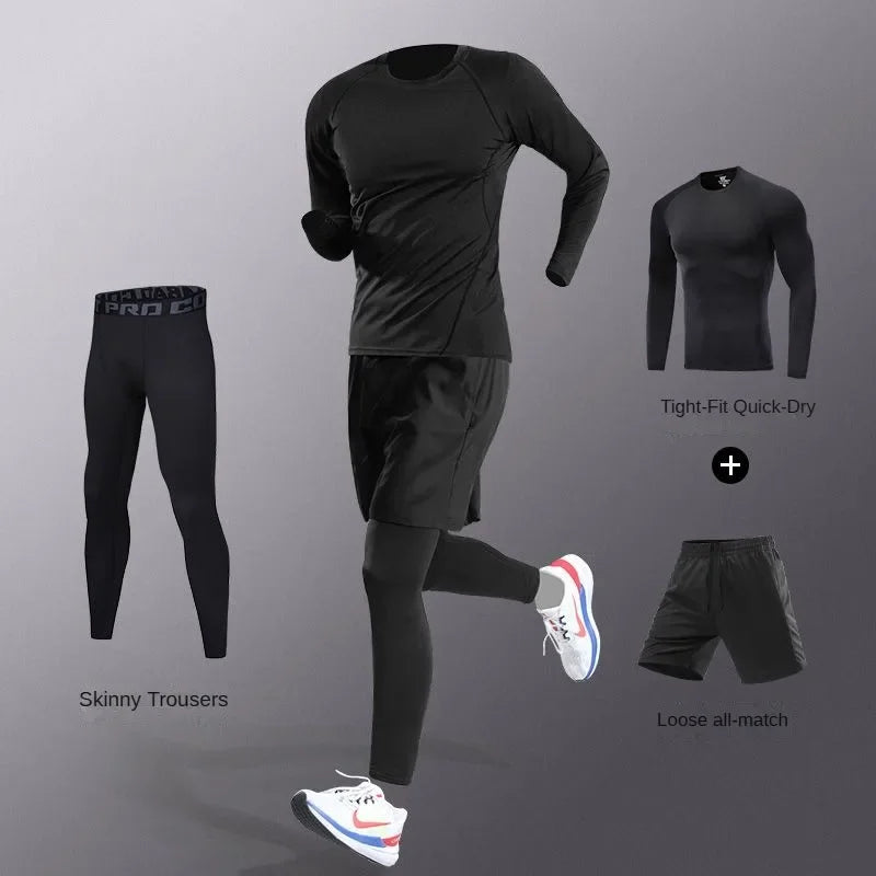 3-7Pcs Men's Ice Fiber Quick-Dry Running Tracksuit Set – Gym, Marathon, Cycling & Jogging Sweatpants Suit