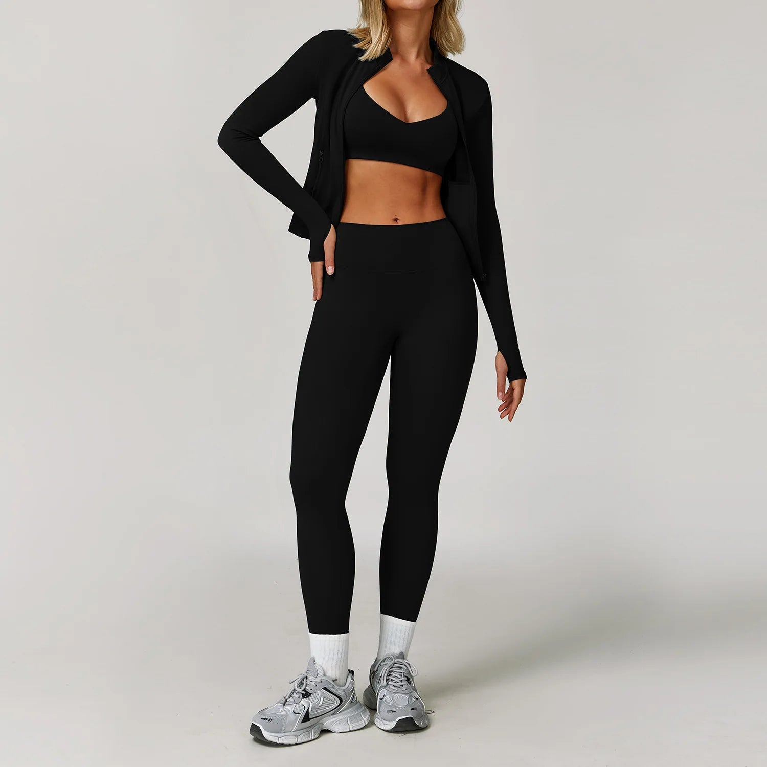 2/3PCS Women’s Yoga Set – Long Sleeve Sports Bra & Gym Tracksuit for Running, Workout & Athletic Wear