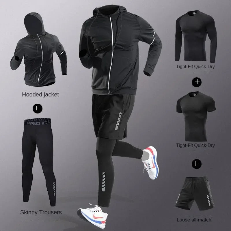 3-7Pcs Men's Ice Fiber Quick-Dry Running Tracksuit Set – Gym, Marathon, Cycling & Jogging Sweatpants Suit