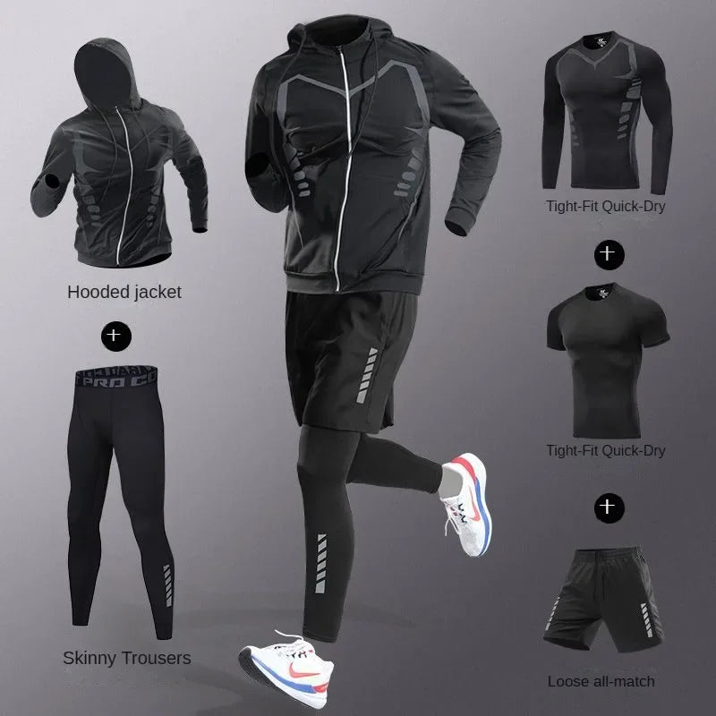 3-7Pcs Men's Ice Fiber Quick-Dry Running Tracksuit Set – Gym, Marathon, Cycling & Jogging Sweatpants Suit