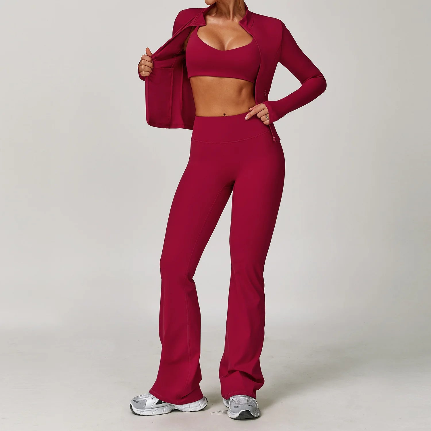 2/3PCS Women’s Yoga Set – Long Sleeve Sports Bra & Gym Tracksuit for Running, Workout & Athletic Wear