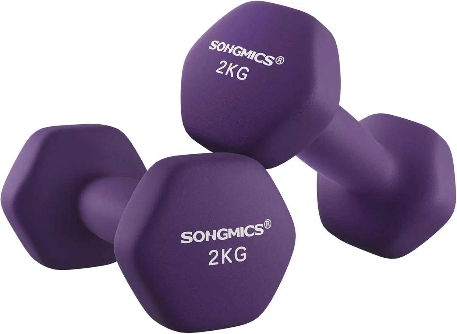 SONGMICS Dumbbells Set of 2 2 x 2kg Dumbbells Set Dumbbells Hexagon Neoprene Coating Strength Training Workout Fitness