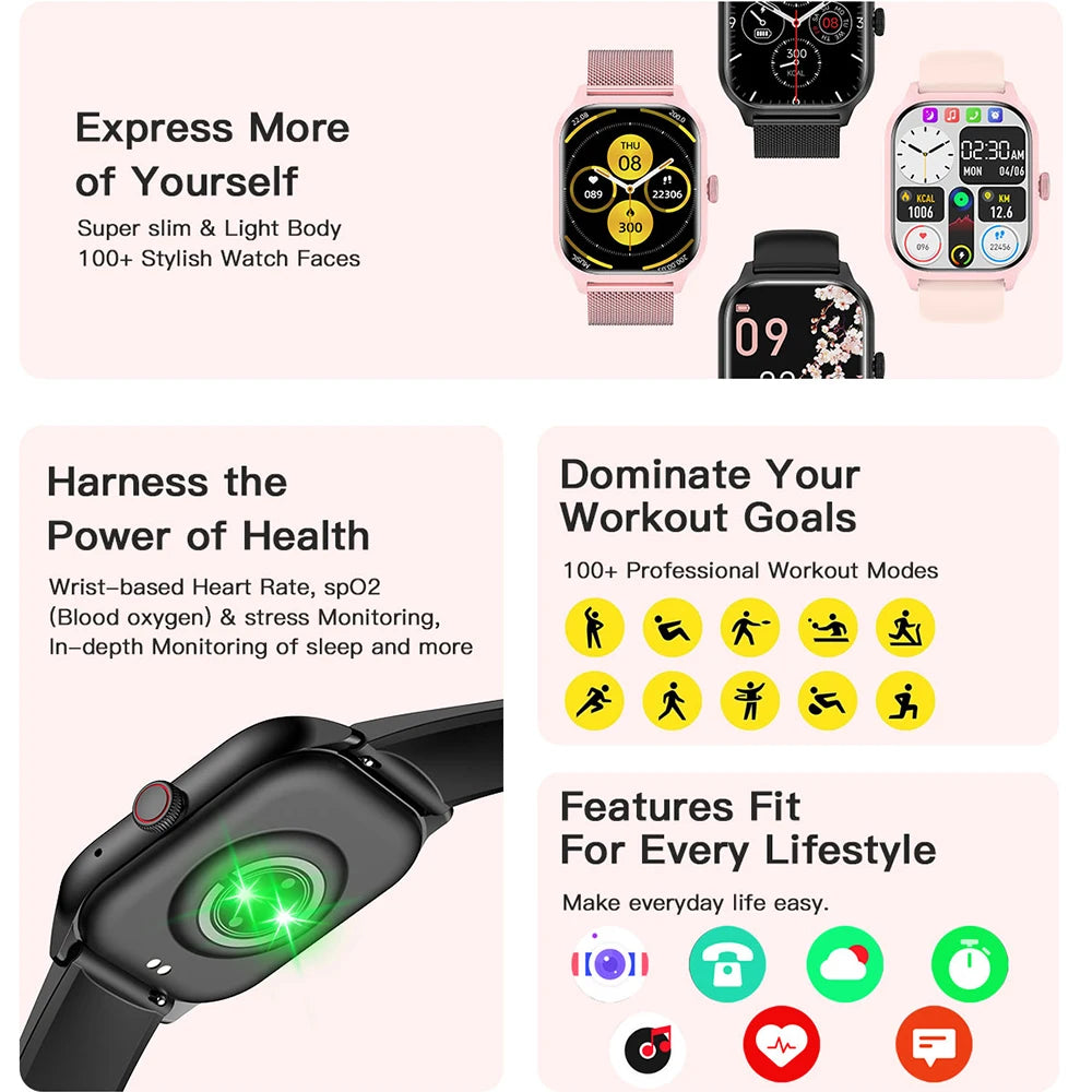 LEMFO LT10 Smart Watch – Android Fitness Tracker, Bluetooth Call, Music, Touch Screen Sports Watch
