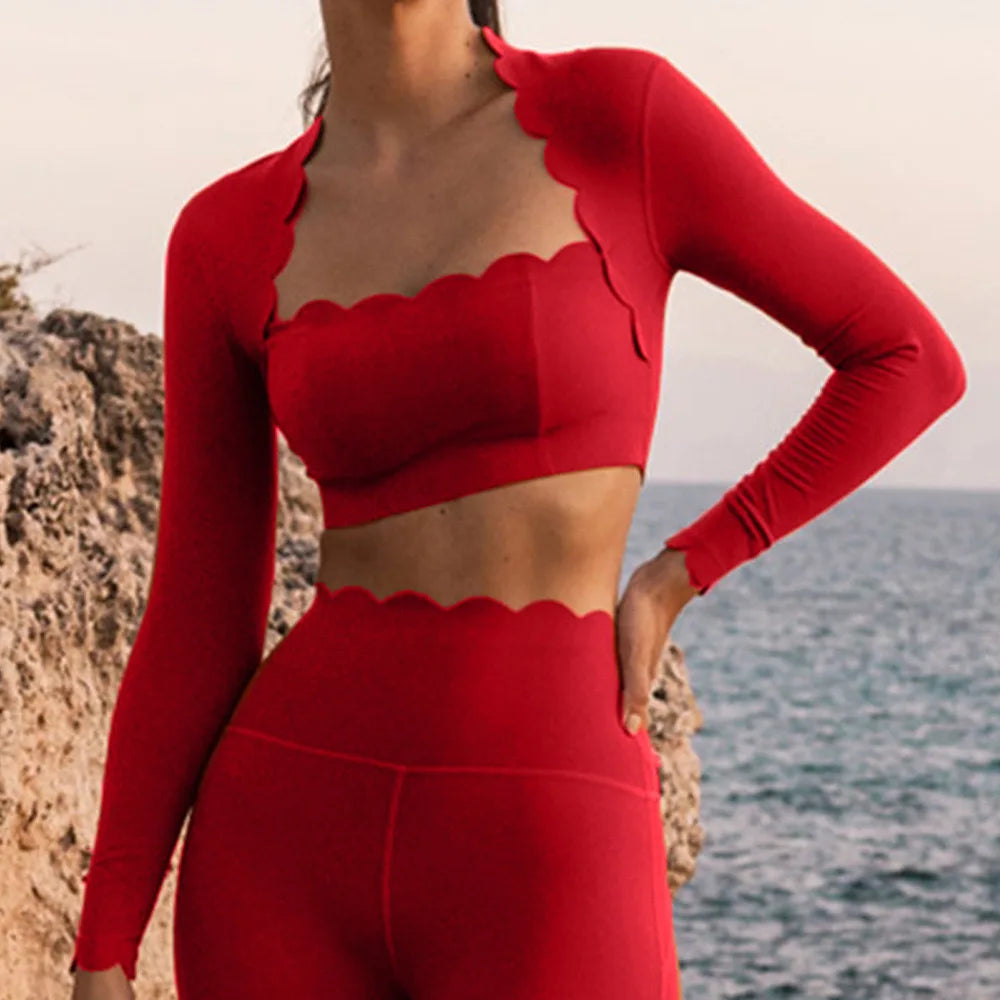 Black High-Elastic Square Neck Yoga Top & Compression Fitness Leggings – Slim Tight Long Sleeve Workout Set