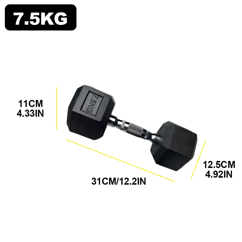 2pc 2.5kg/ 5kg/7.5kg dumbbell Hexagonal Fixed Dumbbells Men's Fitness Equipment Home Ladies Rubber Dumbbells Multi weight Black