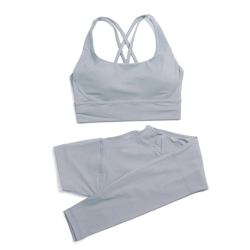 SOISOU Women’s Nylon Yoga Set – 2-Piece Gym Fitness Outfit, Leggings & Sports Bra, Breathable Activewear