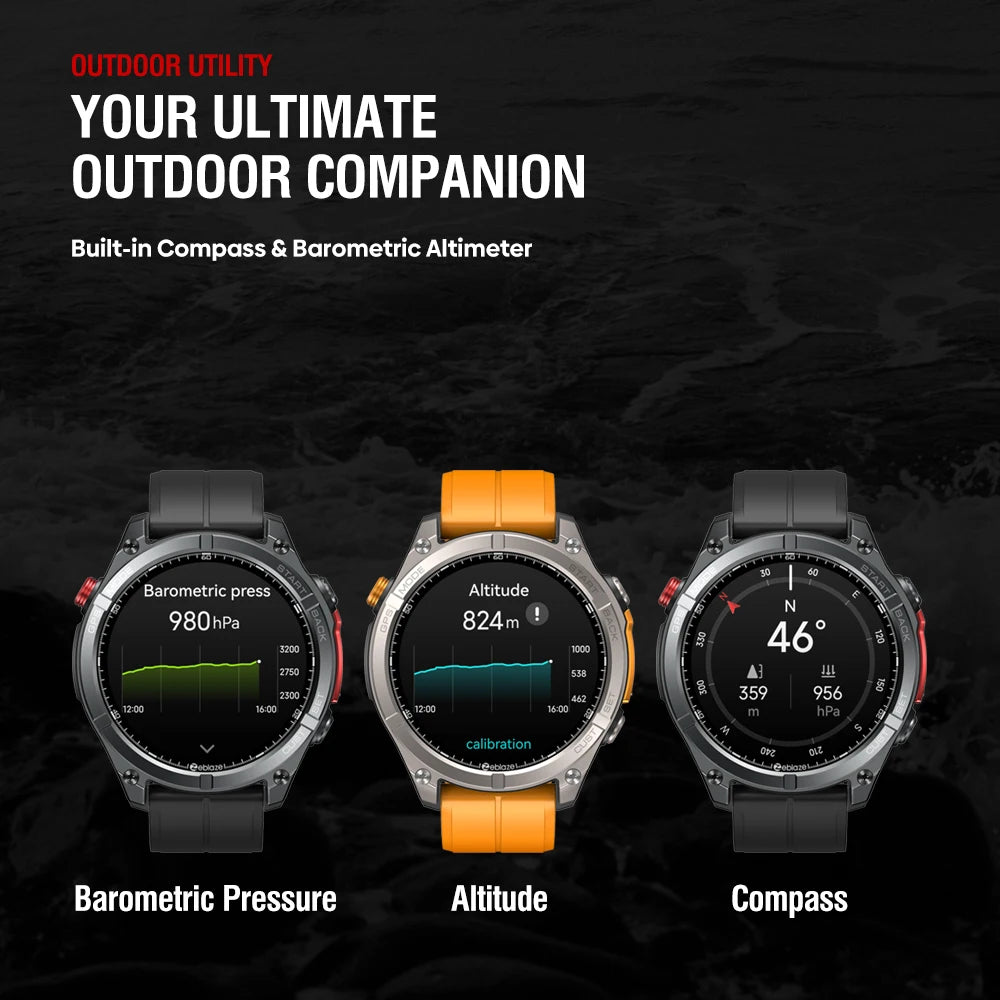 Zeblaze Stratos 4 GPS Smart Watch – 1.43” AMOLED, Compass, Altimeter, Voice Call, Flashlight