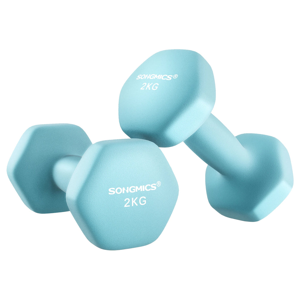 SONGMICS Dumbbells Set of 2 2 x 2kg Dumbbells Set Dumbbells Hexagon Neoprene Coating Strength Training Workout Fitness