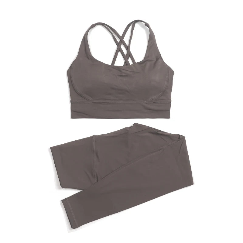 SOISOU Women’s Nylon Yoga Set – 2-Piece Gym Fitness Outfit, Leggings & Sports Bra, Breathable Activewear