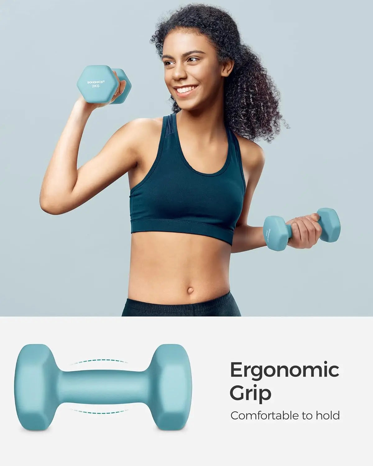 SONGMICS Dumbbells Set of 2 2 x 2kg Dumbbells Set Dumbbells Hexagon Neoprene Coating Strength Training Workout Fitness