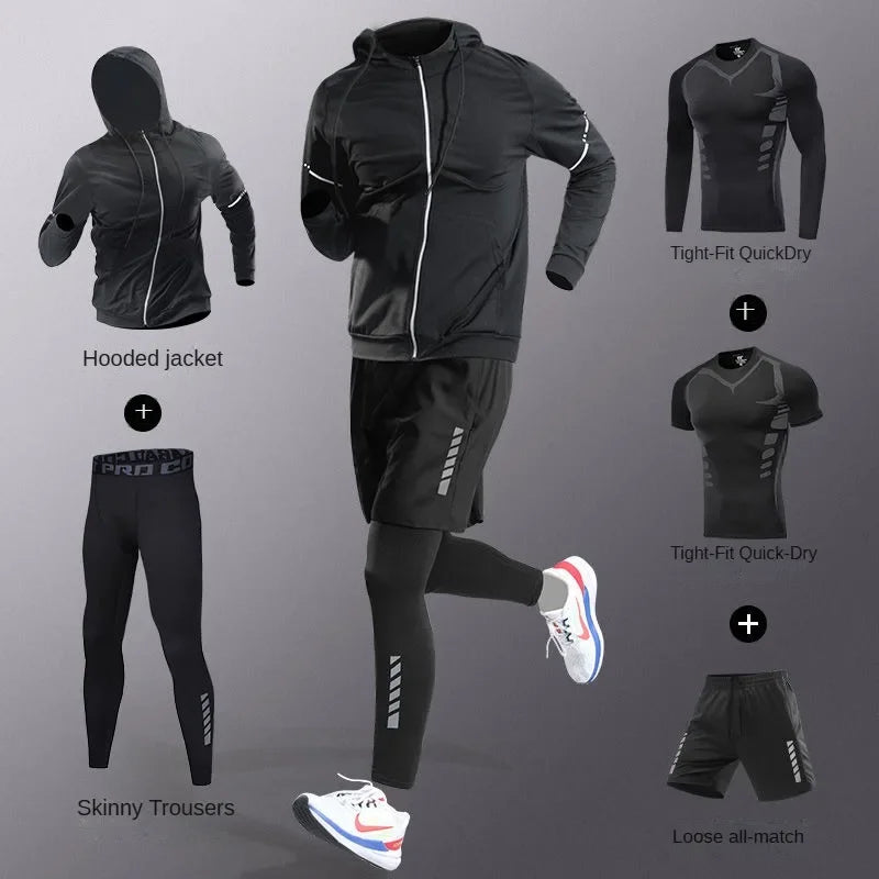 3-7Pcs Men's Ice Fiber Quick-Dry Running Tracksuit Set – Gym, Marathon, Cycling & Jogging Sweatpants Suit