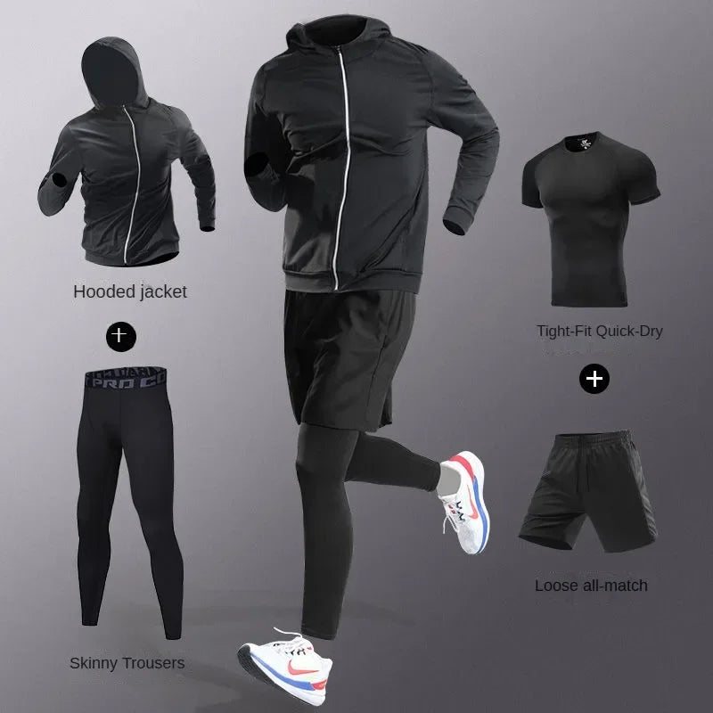 3-7Pcs Men's Ice Fiber Quick-Dry Running Tracksuit Set – Gym, Marathon, Cycling & Jogging Sweatpants Suit
