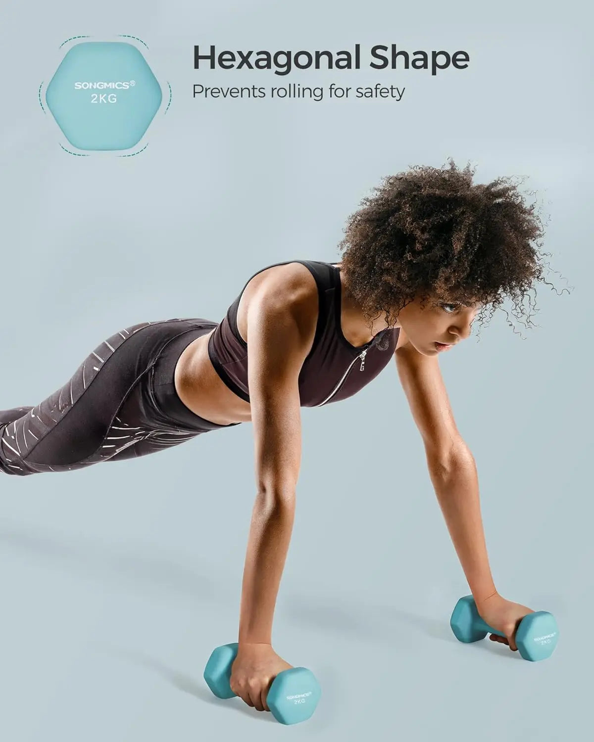 SONGMICS Dumbbells Set of 2 2 x 2kg Dumbbells Set Dumbbells Hexagon Neoprene Coating Strength Training Workout Fitness