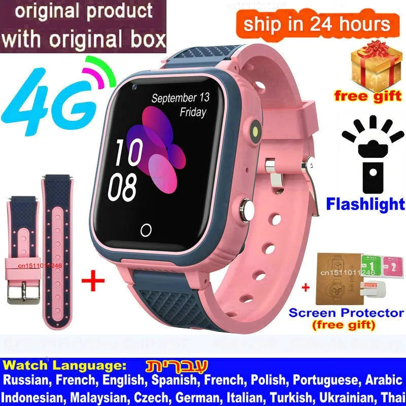 4G Kids Smart Watch with GPS, WiFi & Video Call – IP67 Waterproof Child Tracker Phone